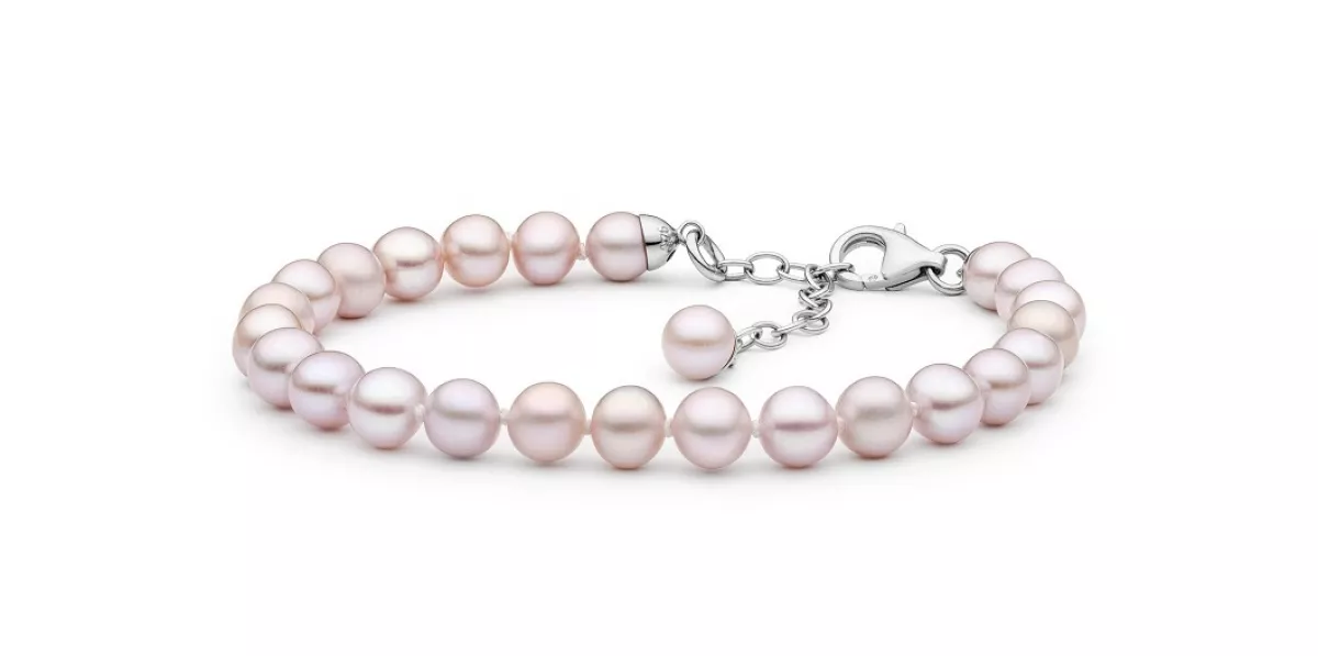 Elegantes Perlenarmband lavendel rund 6-6.5 mm, 18 cm Länge , Verschluss 925er Silber mit Perle, Gaura Pearls, Estland